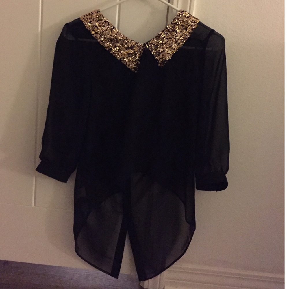 TEMPORARY NFS cute black blouse gold sequin detail